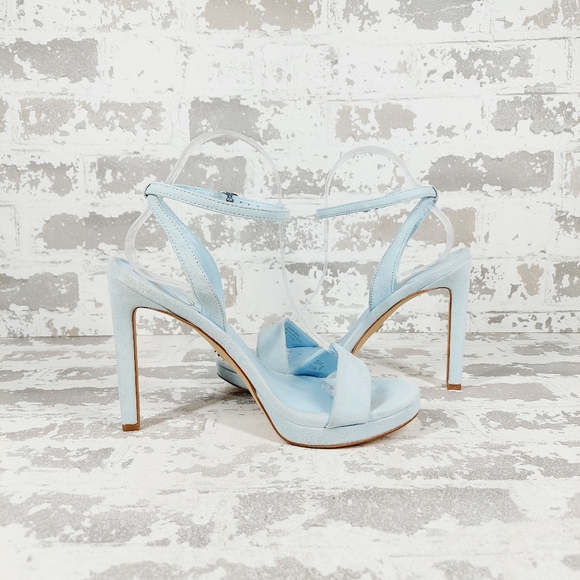 NEW Sam Edelman Jade Blue Suede Ankle Strap Sandal Heels C784 - Picture 3 of 11